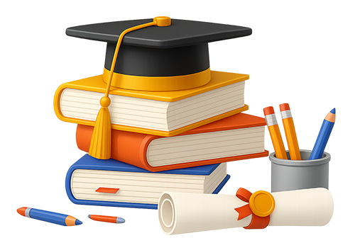 3D textbooks with graduation cap and diploma
